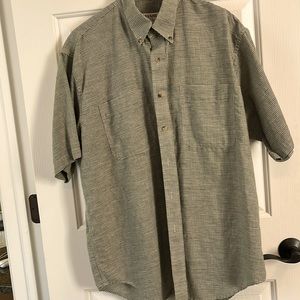 Savane linen cotton button up wrinkle Free large green gray tiny checks